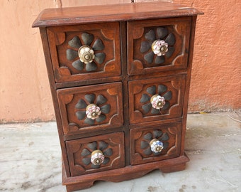 ミラー宝箱、木製チェスト記念品箱、古い木箱、小さな宝箱、木製