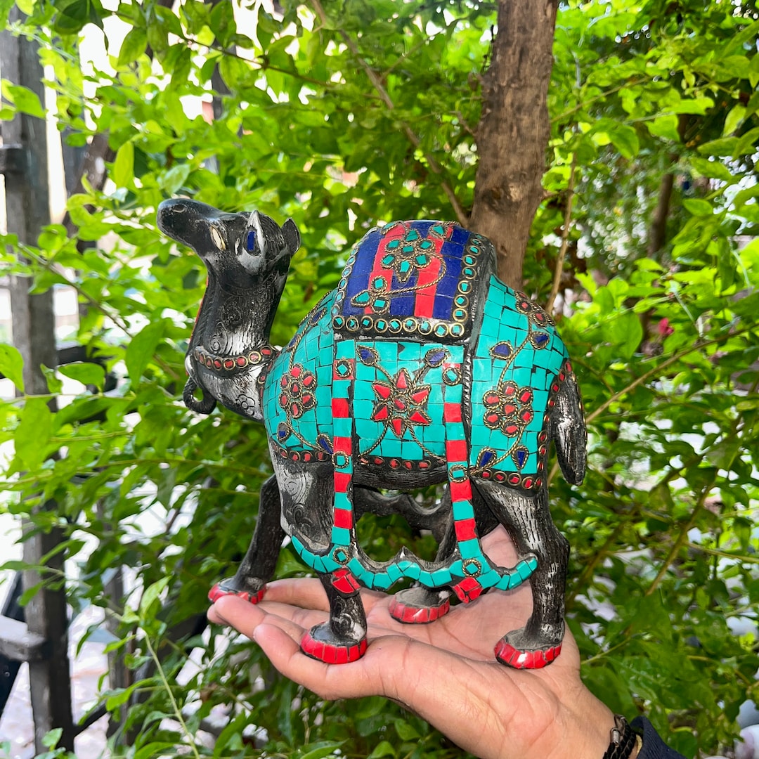 Camel Collection Bronze Hand Painted Camel Statue, Decorative Floral Design Sculpture ...