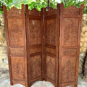 Handmade Sovereign Style Sheesham Wood Room Divider, 4 Panel Wooden Room Divider, Folding Panel, Decorative Room Separator, Wall Divider