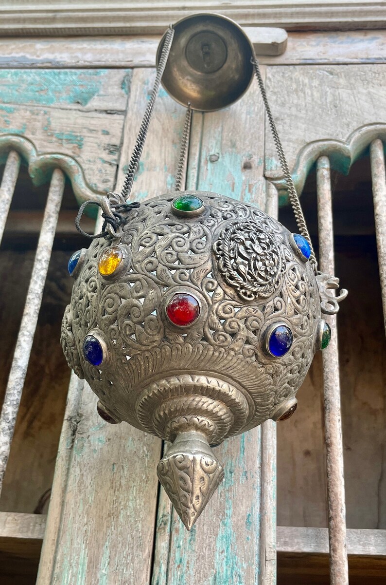 Lampada Orthodox Brass Lamp With Glass Beads, Religious Lamp, Hanging