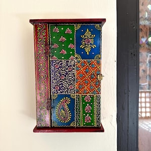 Handbemalte Schlüsselbundbox, Eichenholzbox, Eingangsbereich Schlüsselbund Aufhänger, Wandhalterung Schlüsselanhänger, Schlüsselhalter, Innendekoration, Wandbehang