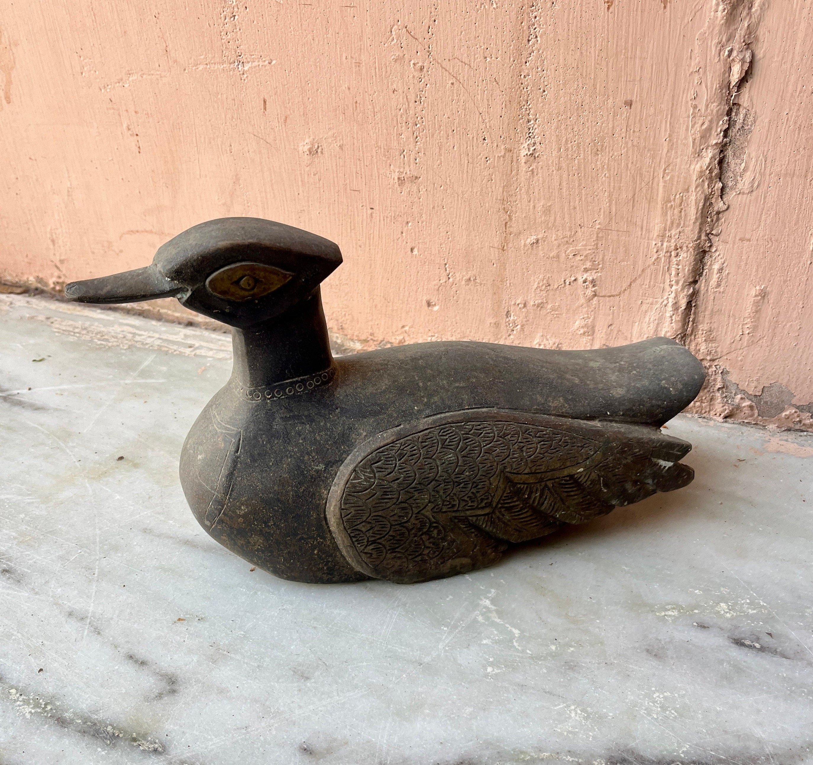 Rustic Old Decorative Duck, Old Hand Carved Wooden Duck Statue ...