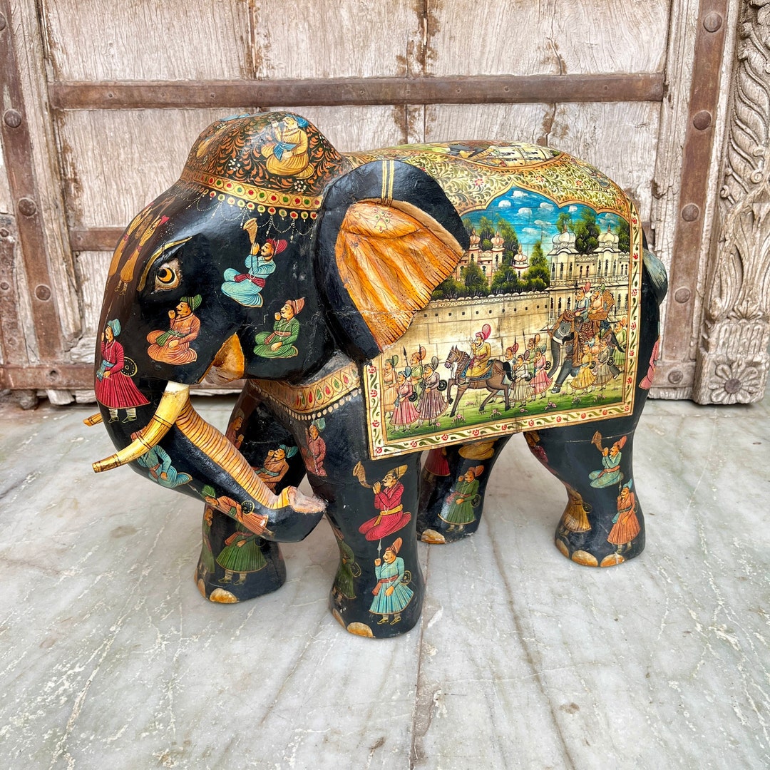 ムガル時代の手描きの象の像、インドの手工芸品、芸術愛好家への贈り物