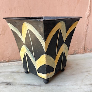 Old Hand Painted Metallic Planter, Gift for the plant Lover, Indoor Planter, Floral Garden Accessory, Succulent, Patio and Porch, Home Vases