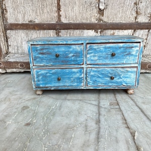 Cofre rústico de madera pintado de azul de 4 cajones, caja de baratijas, caja de joyería, caja de madera, cajón de almacenamiento, regalo de la madre, decoración del hogar, regalo para ella