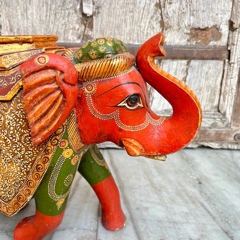 Wooden Painted Elephant Statue, Elephant Showpiece, Indian Handicraft ...