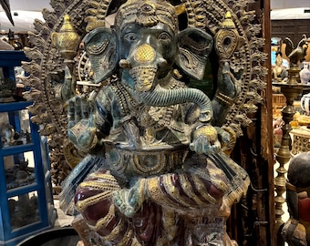 【真鍮製】ガネーシャ像 インド ヒンドゥー 多腕 神様 置物 オブジェ　ブラス 8本の腕を持つガネーシャ像 - 手作りの真鍮製ヒンドゥー教の神 - Etsy 日本