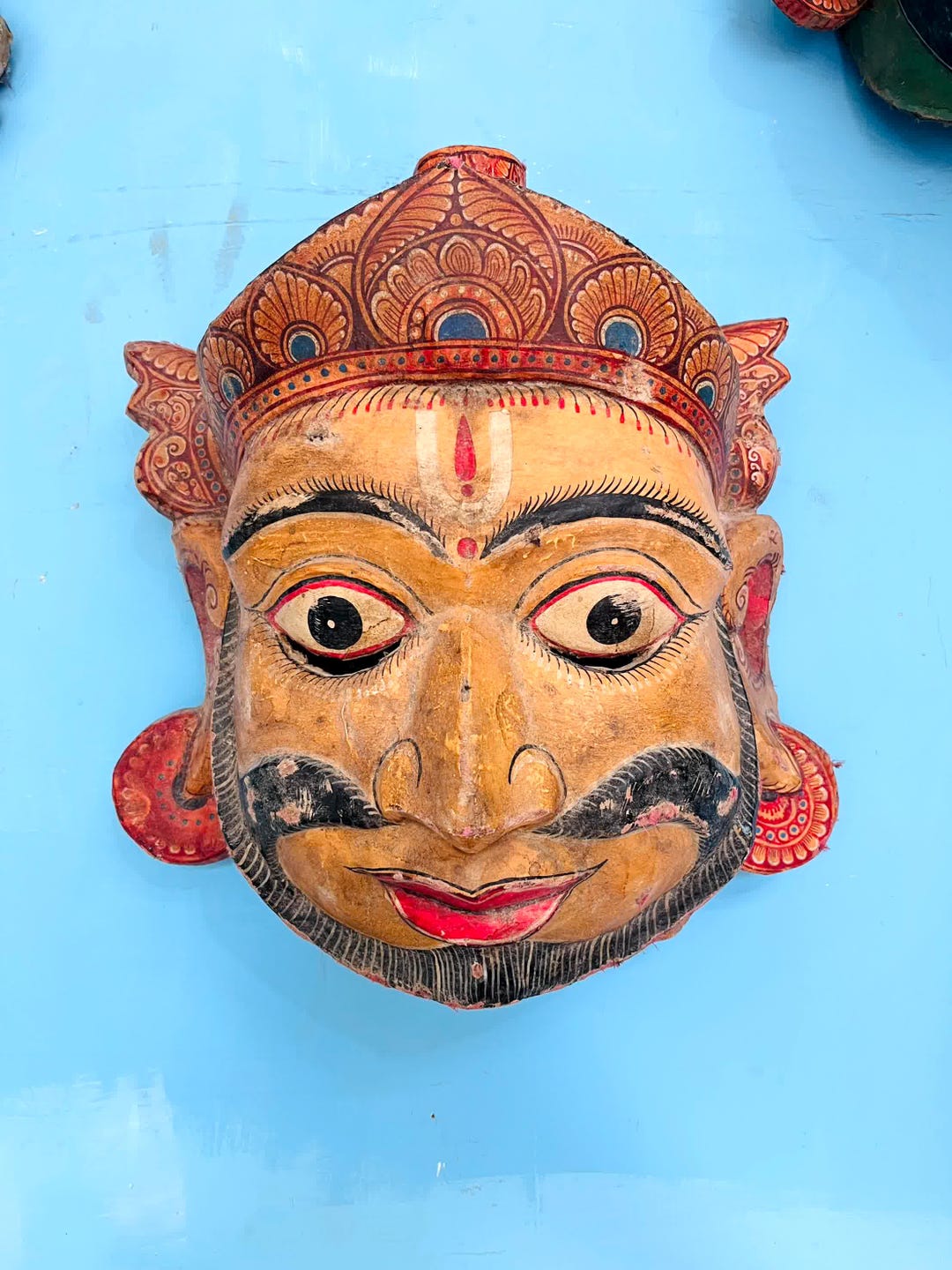 Hindu Mythology Ram Face, Indian Drama Wooden Mask, Ramlila God Mask ...