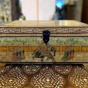 Muttertagsgeschenk, Mughal-Ära-Kunstwerk-Knocheninlay-Box, Holzschmuckschatulle, Aufbewahrungsbox, Knochen-Intarsien-Box, Sammlerstück, Erinnerungsbox, selten
