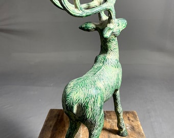 【アンティーク】インドの鋳造工芸品✨牡鹿のブロンズ像 アンティーク】インドの鋳造工芸品✨牡鹿のブロンズ像