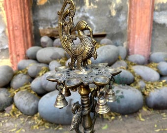 Peacock Brass Oil Lamp, Vintage Oil Lamp, Decorative Brass Oil Lamp, Oil Lamp, beautiful glossy finish Kerala oil lamp Diyas Decorative Lamp
