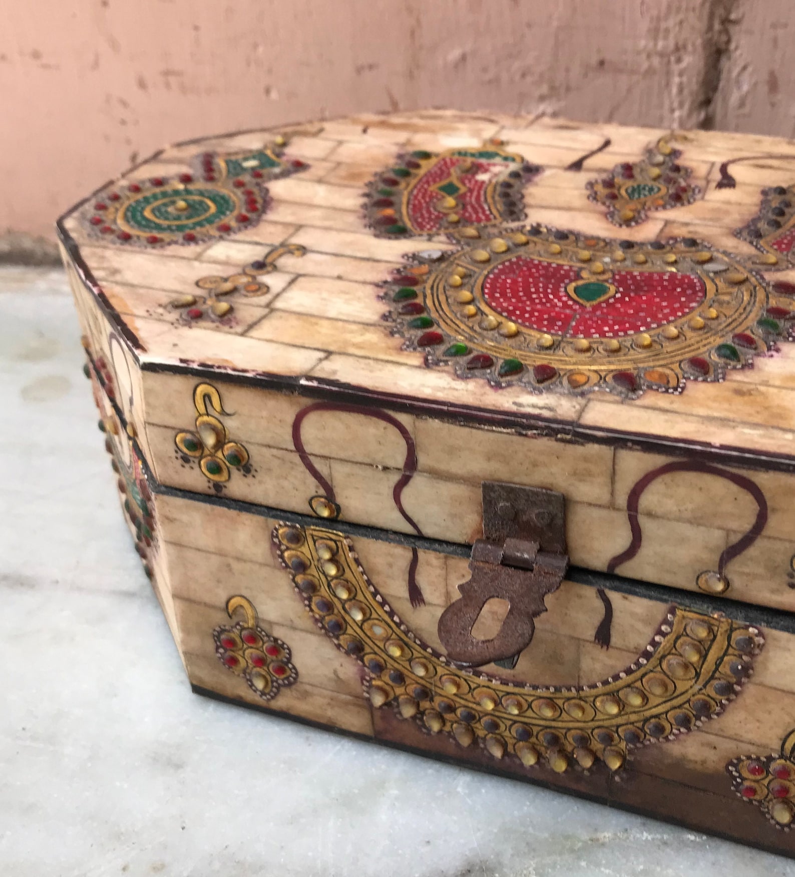 Handgefertigte Holz Schmuckbox - Französisches Seilkreuz Design 20x13cm