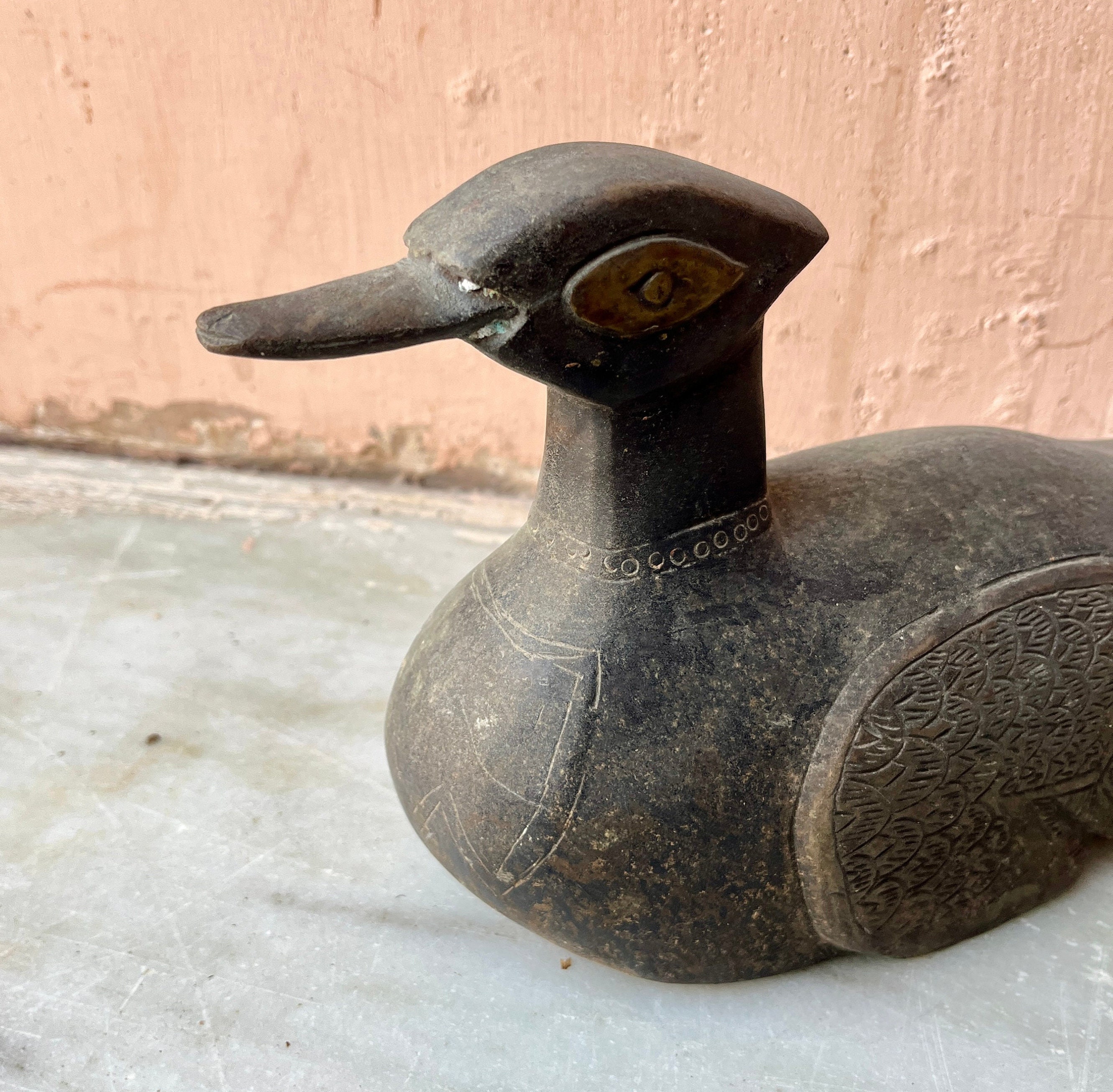 Rustic Old Decorative Duck, Old Hand Carved Wooden Duck Statue ...