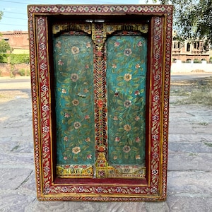 Indian Style Floral Window, Bohemian Decor, Wall Hanging Window Gifts, Old Handmade Vintage Window Wall Decor, Carved Painted Wooden Window