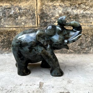 Polished Hand Carved Labradorite Elephant Labradorite Crystal Elephant Sculpture Fine Figurine Hand Carved Elephant Statues Crystal Animal
