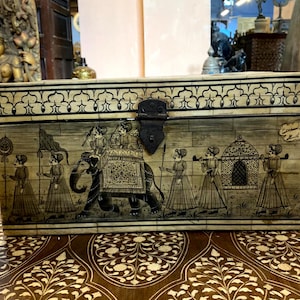 Mughal-Ära Kunstwerk Knochen Inlay Box, Holz Schmuckschatulle, Aufbewahrungsbox, Knochen eingelegte Box, Muttertagsgeschenk, Sammlerstück, Aufbewahrungsbox, selten