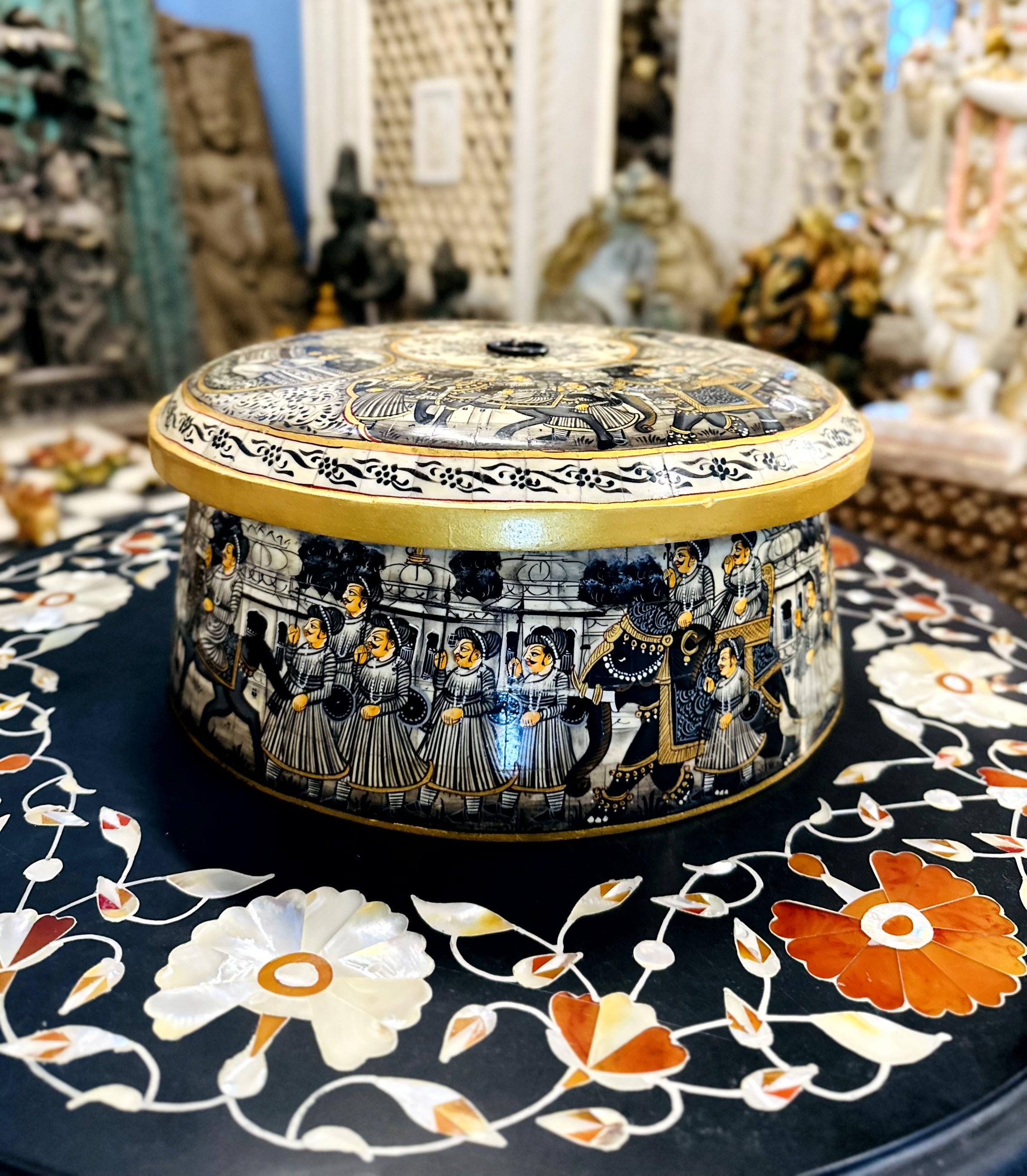 BOX | Camel Bone Inlay Box | Ancient Mughal Empire Painted Box