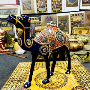 Hand painted Ceramic Camel, Desert Animal , Ceramic Metal Work Camel, Blue Color Camel Statue, Animal Figurine, Home Décor, Tabletop Décor