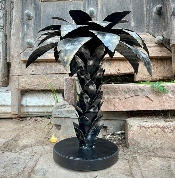 Vase En Fer Embossé Thème Palmier, 16,9 Pouces De Haut, Couleur Bronze