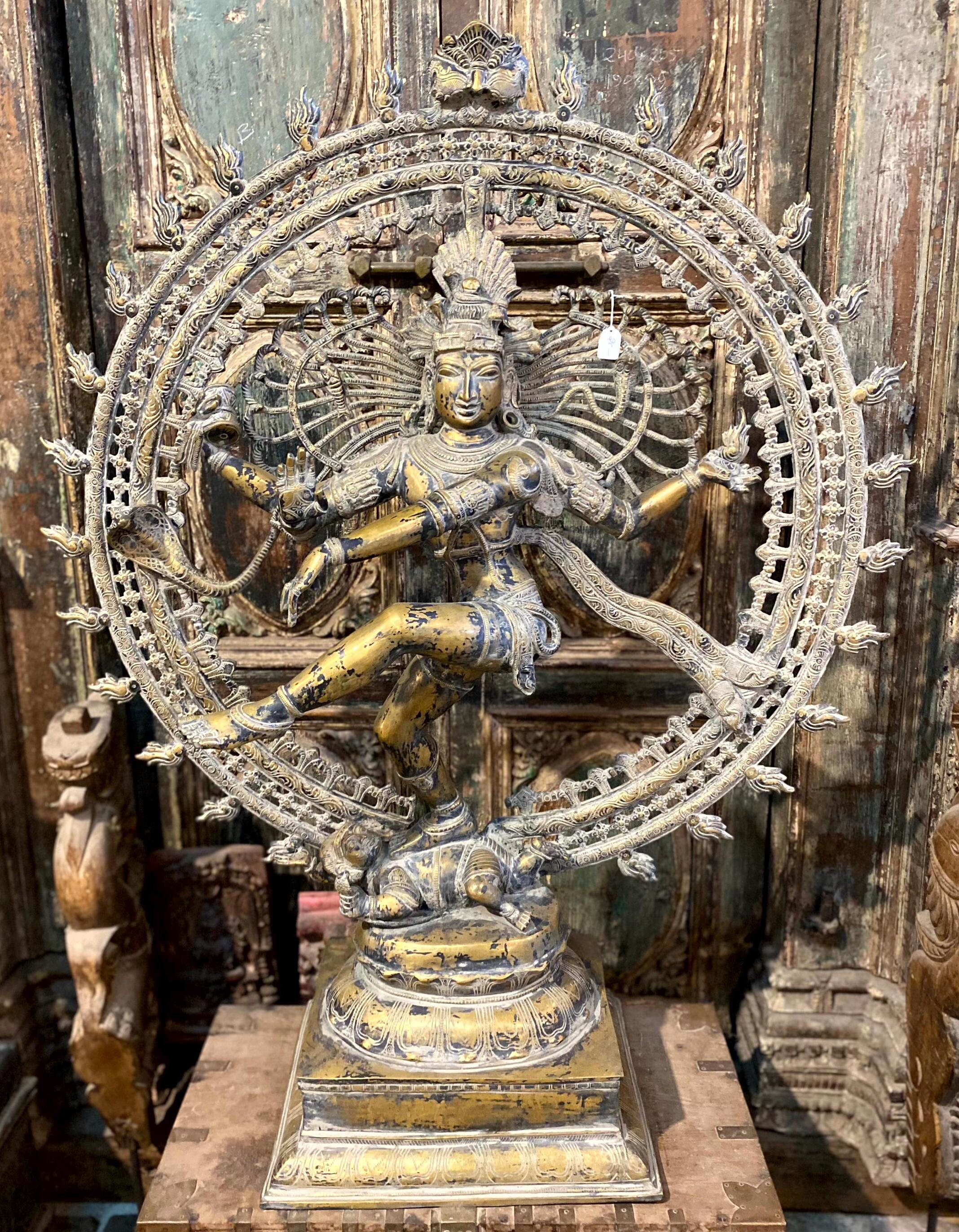 ブロンズダンス彫刻 石製台座付き 真鍮製ナタラジャダンスアイドル像