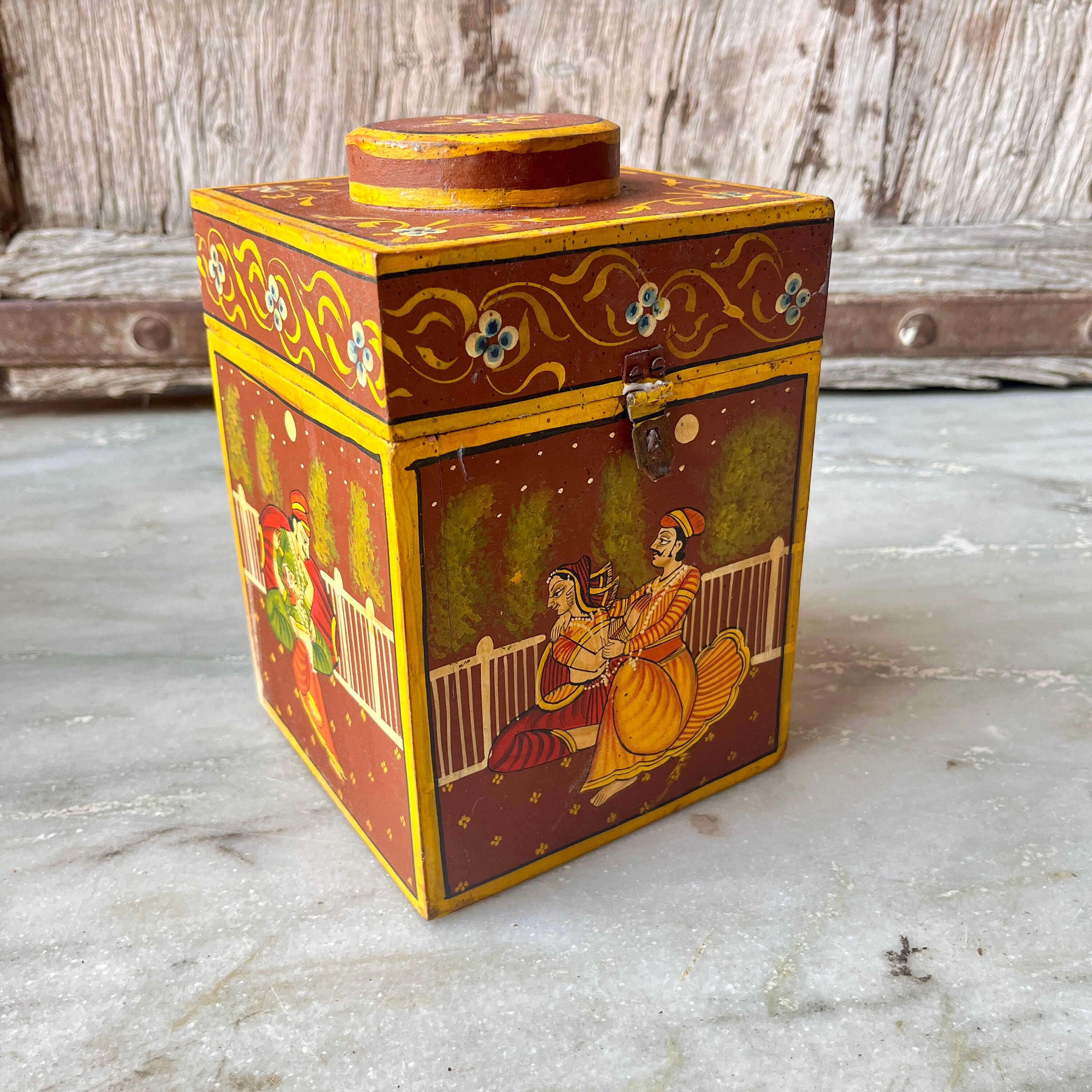 Hand Painted Set of 3 Wooden Box With Painting of Mughal Era