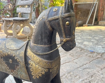 高級彫刻木製馬像、古い芸術作品、動物彫刻、馬好きへのギフト、装飾馬