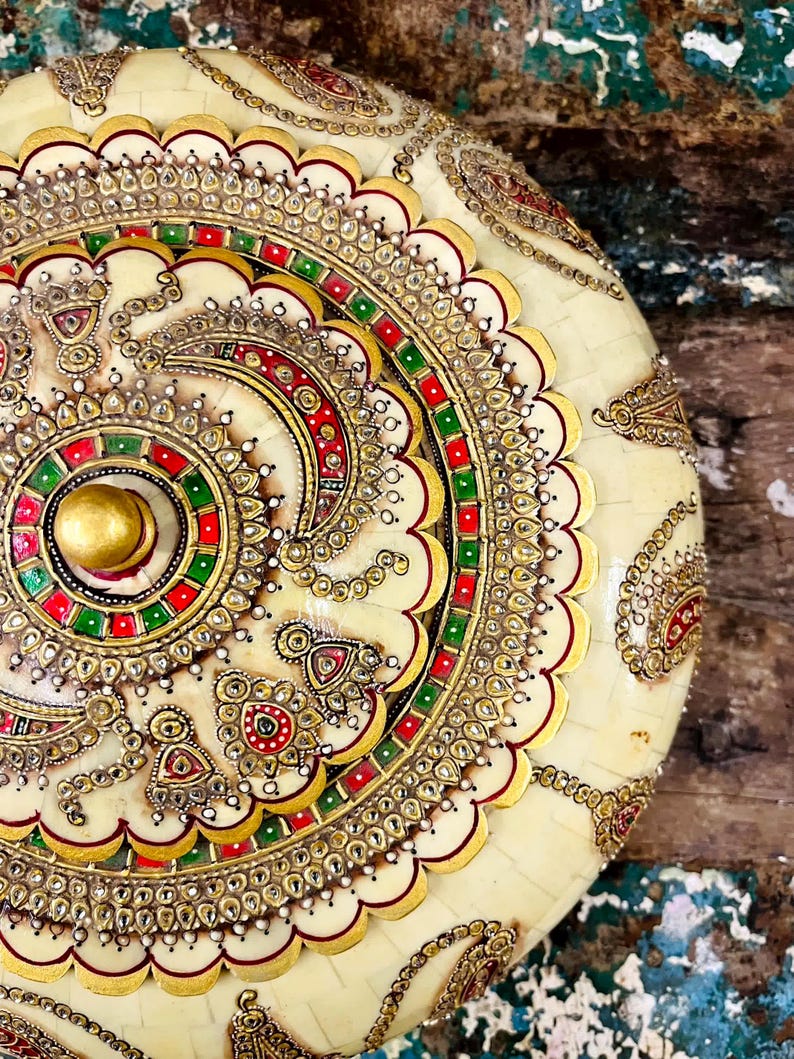 Paisley Inlay Cream Bone Inlay Box With Red Paisley Design Handcrafted Bone Box ...