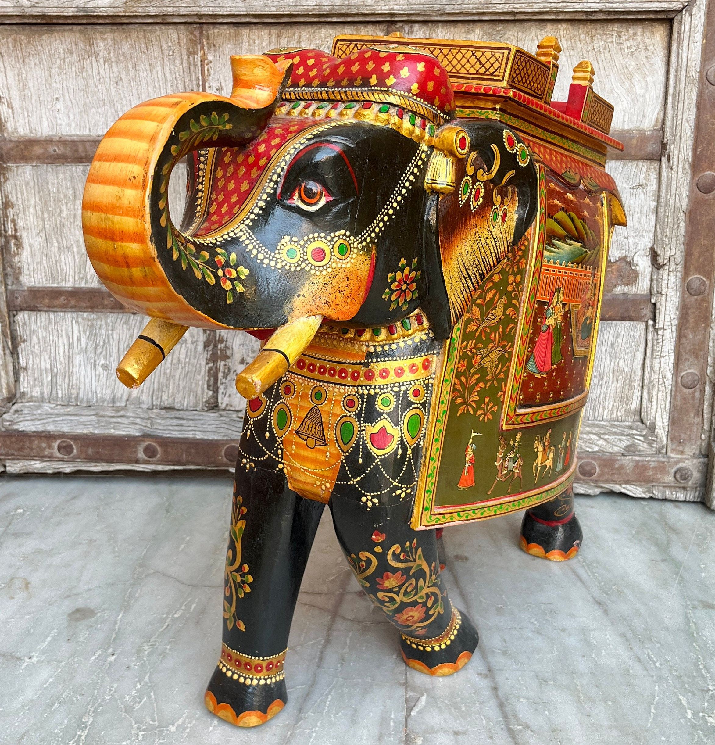 Mughal Era Hand Painted Elephant Statue, Indian Handicraft, Gifts for ...