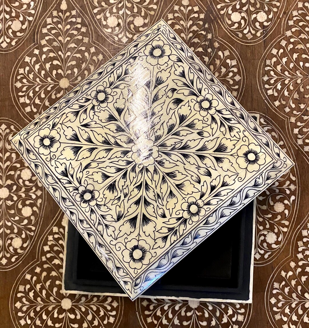 Large Bone Inlay Storage Box Floral Design Bone Inlay Box, Storage Box, Home Decor, Collectible ...