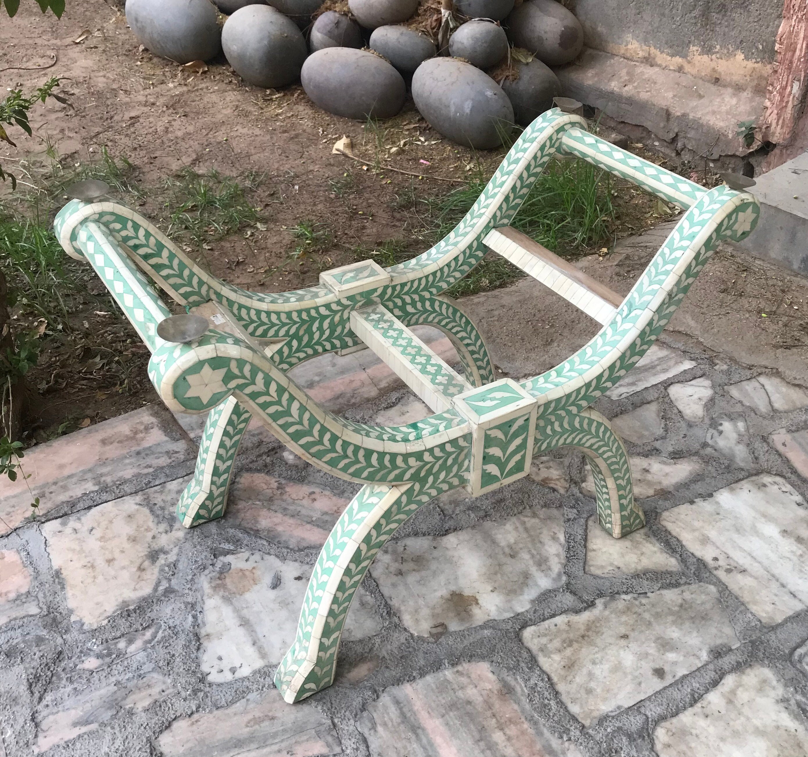 Flower Pattern Bone Inlaid Bench, Bone Inlay Stool, Sitting Table ...