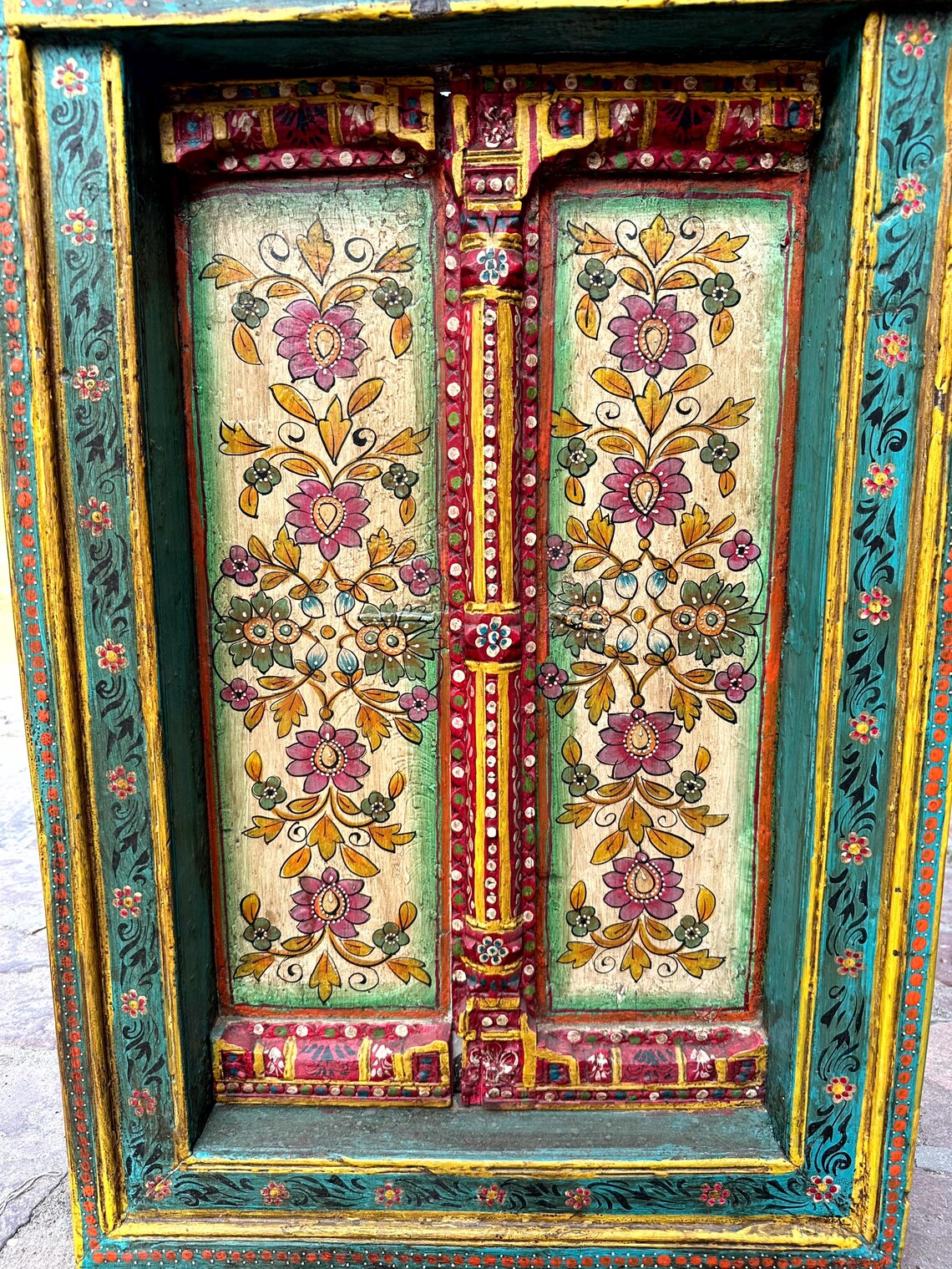 Visual Reference: Old Handmade Vintage Window Wall Decor Carved Painted Wooden Window