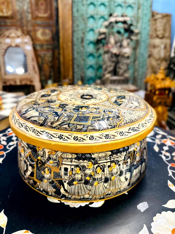 BOX | Camel Bone Inlay Box | Ancient Mughal Empire Painted Box