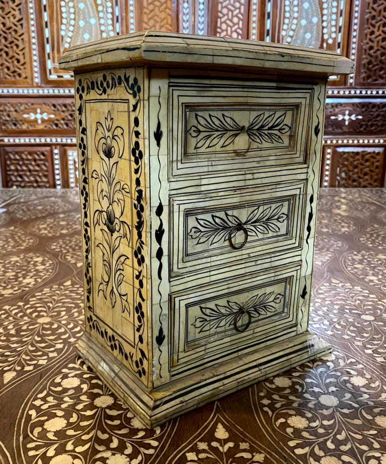 Large Bone Inlay Storage Box Bone Inlay Traditional 3 Drawer, Storage Box, Wooden Jewelry Box With ...
