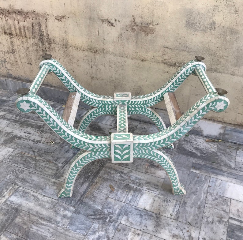 Flower Pattern Bone Inlaid Bench, Bone Inlay Stool, Sitting Table ...