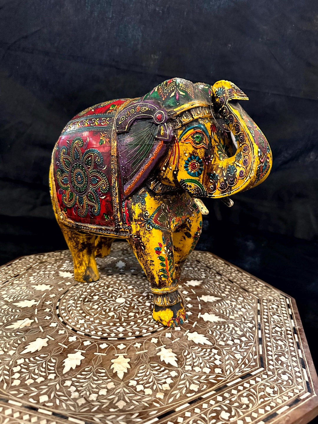 Wooden Painted Elephant Statue, Elephant Statue, Animal Sculpture, Home ...