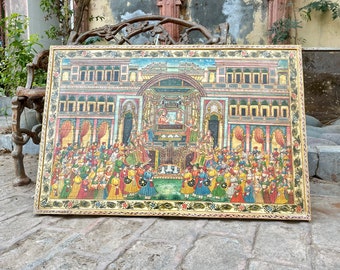 Camel Bone Fitted Traditional Royal Procession Detailed Handmade Painting, Ethnic Painting, Wall Painting, Wall Hanging, Bone Inlay Art