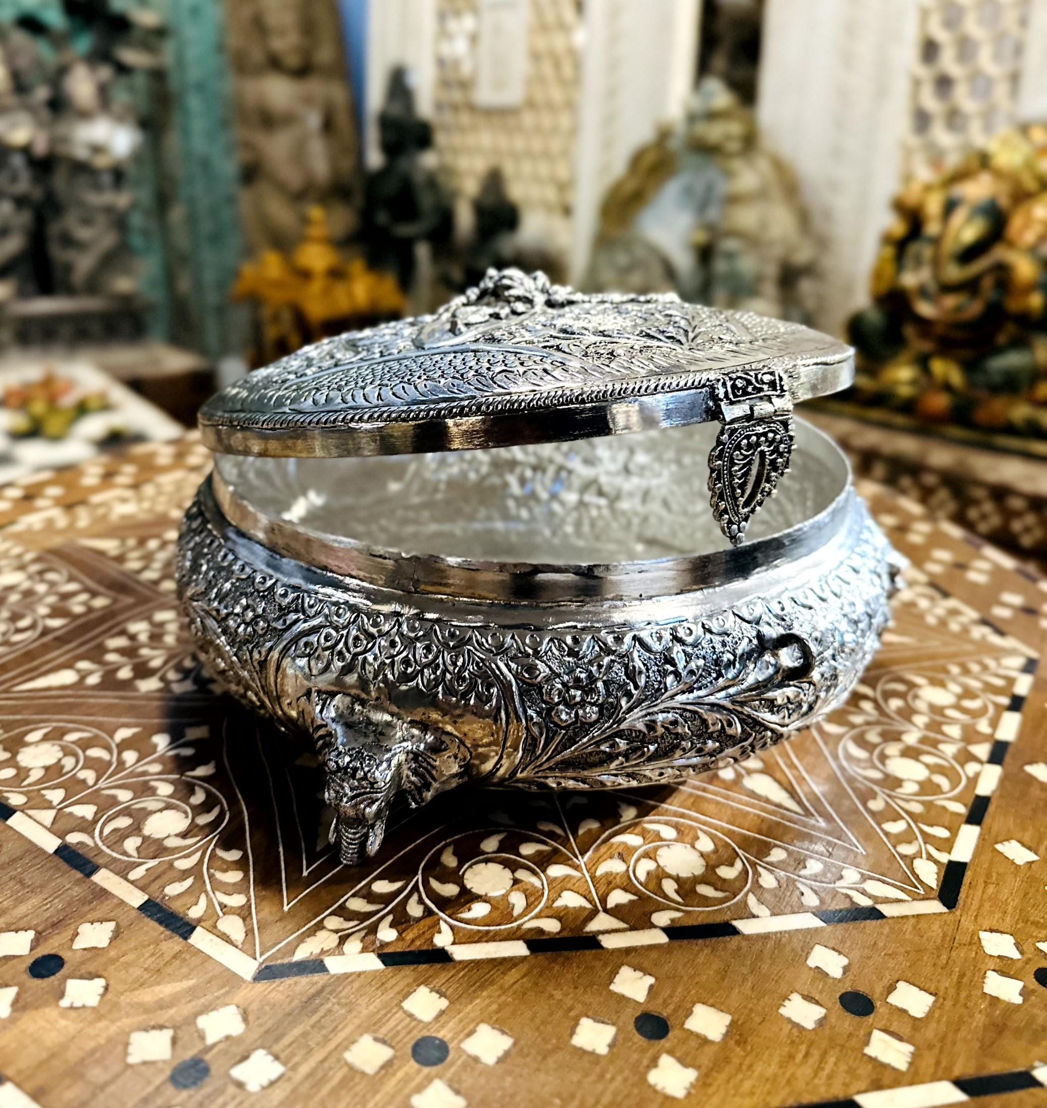 Antique Pure German Silver Hand Engraved Dry Fruit Box Premium