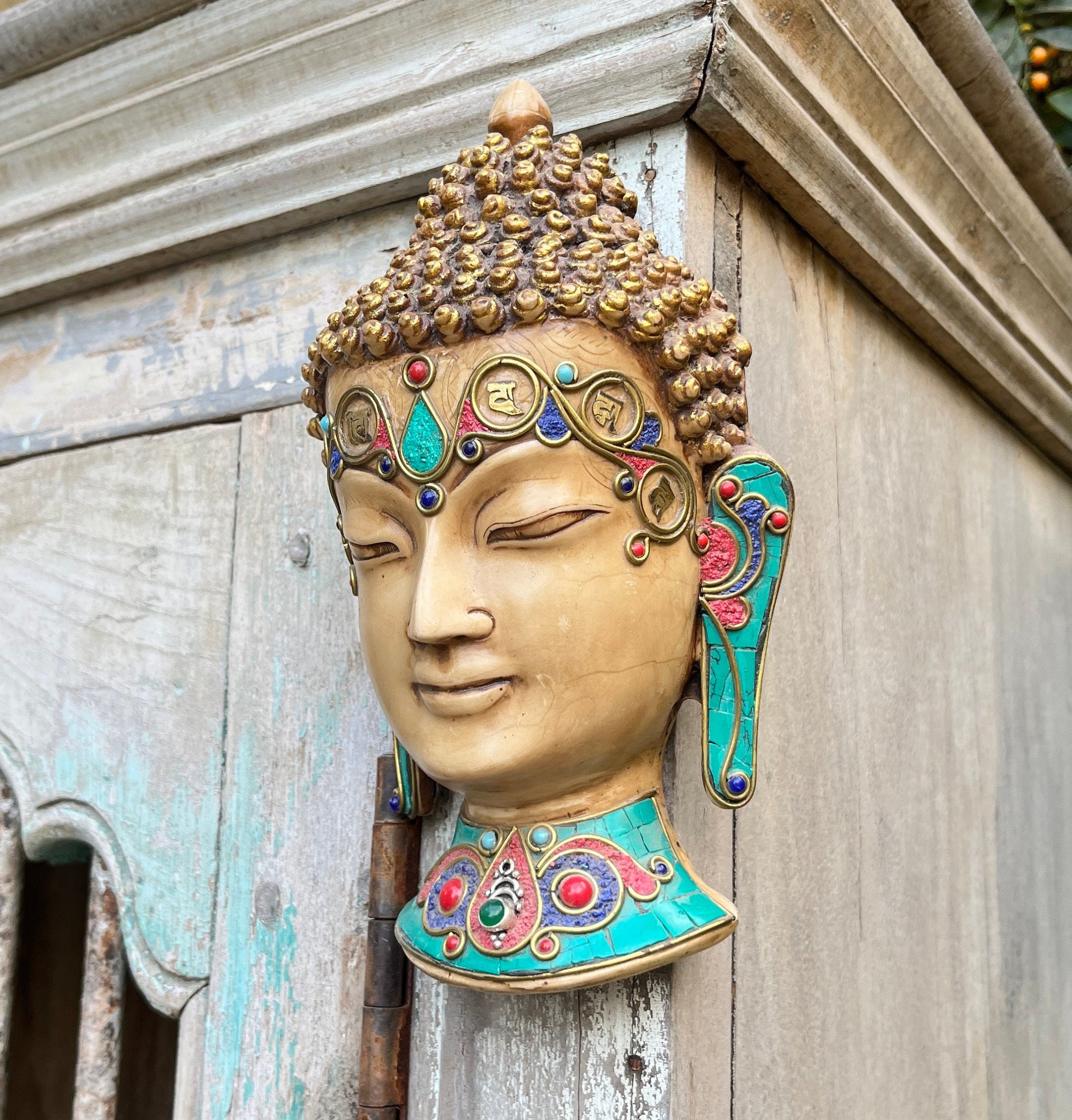 ヤマタカ 壁掛けマスク チベット仏教 古銅製 時代物 仏陀の壁掛けマスク、家の装飾、スピリチュアルな置物、石工マスク