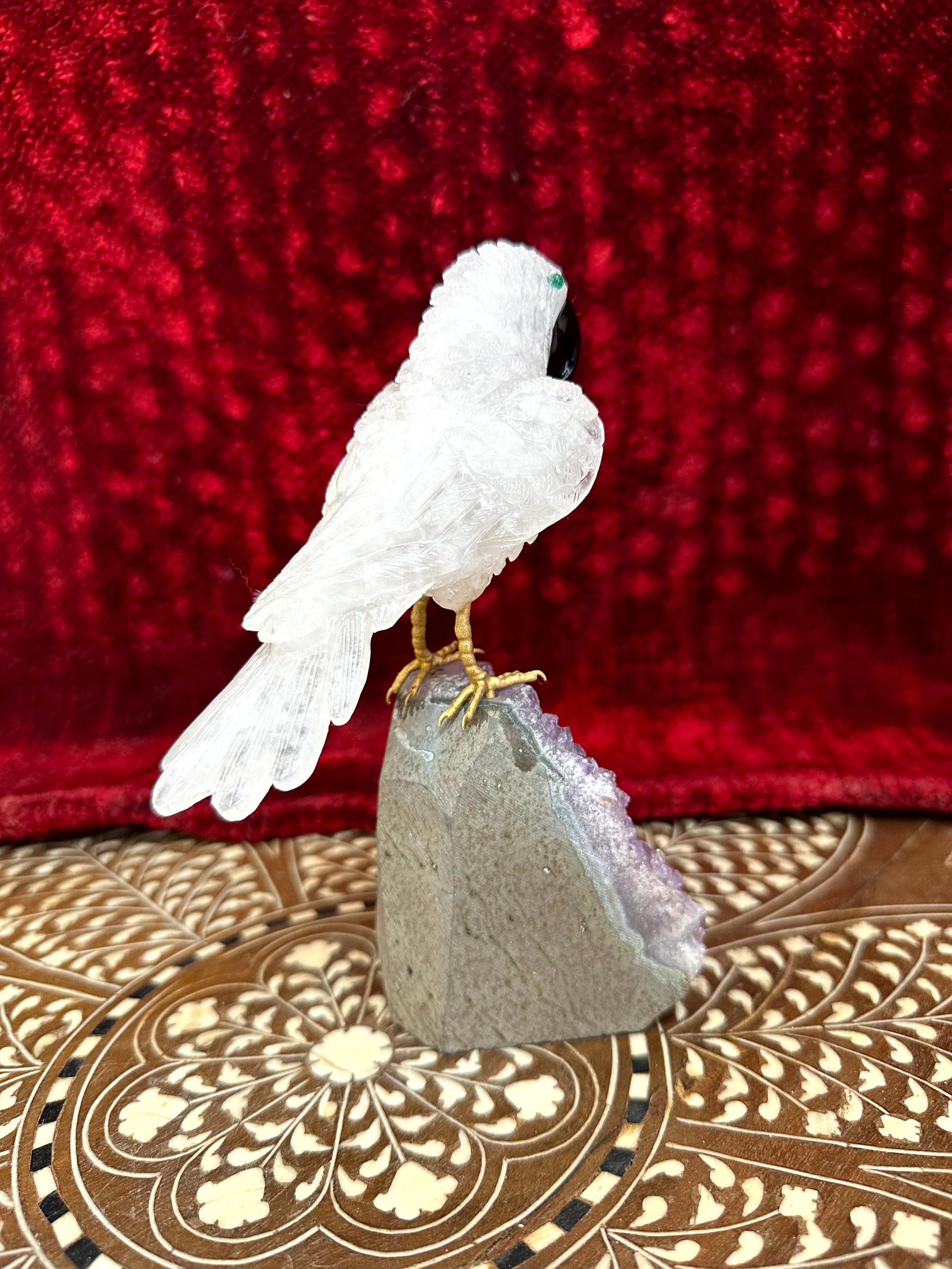 Amethyst Base Rare Luxury Crystals Bird, Hand Carved Parrot