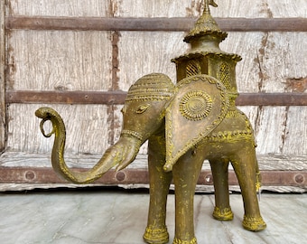Bronze Elephant Riding Statue, African Art Gift, Old Art piece,Tribal Art,Bastar Dhokra Art,Ebony Figure,Elephant Sculpture,Home Decor,Gifts