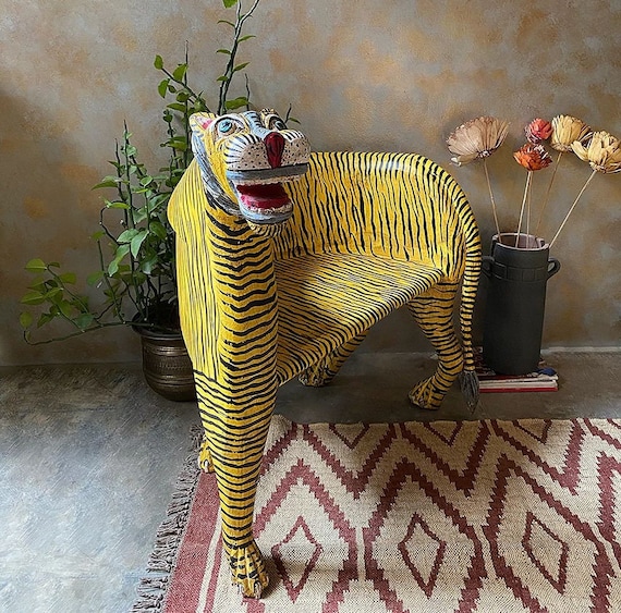 Maharaja Indian Chair, Vintage Look Hand Painted Horse Animal