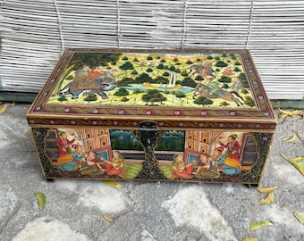 Mughal Era Artwork Box, Teak Wooden Jewlery Box, Storage Box, Wooden Box, Mother's Day Gift, Collectible Piece, Keepsake Box