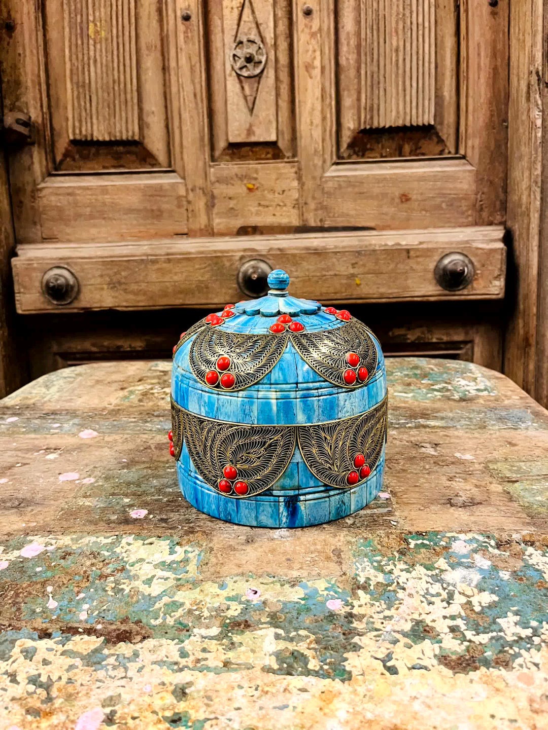 Blue Style Box Blue Decorative Box, Sky Blue Stone Decorative Box With Red, Coral ...