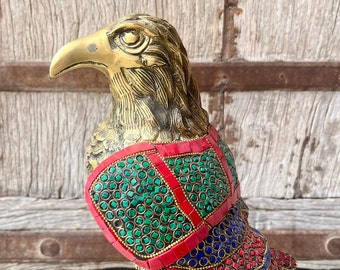 カナダ産　翡翠　イーグル置物 Decorative Bird Statue, Golden Stonework Eagle for Home