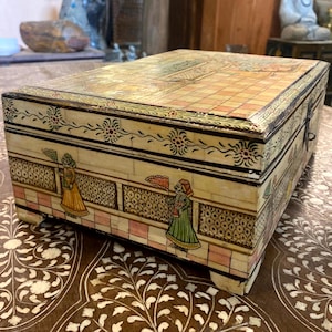 Sammlerstück, Holzschmuckschatulle, Mughal-Ära Kunstwerk-Knochen-Inlay-Box, Aufbewahrungsbox, Knochen-Intarsien-Box, Muttertagsgeschenk, Erinnerungsbox, selten