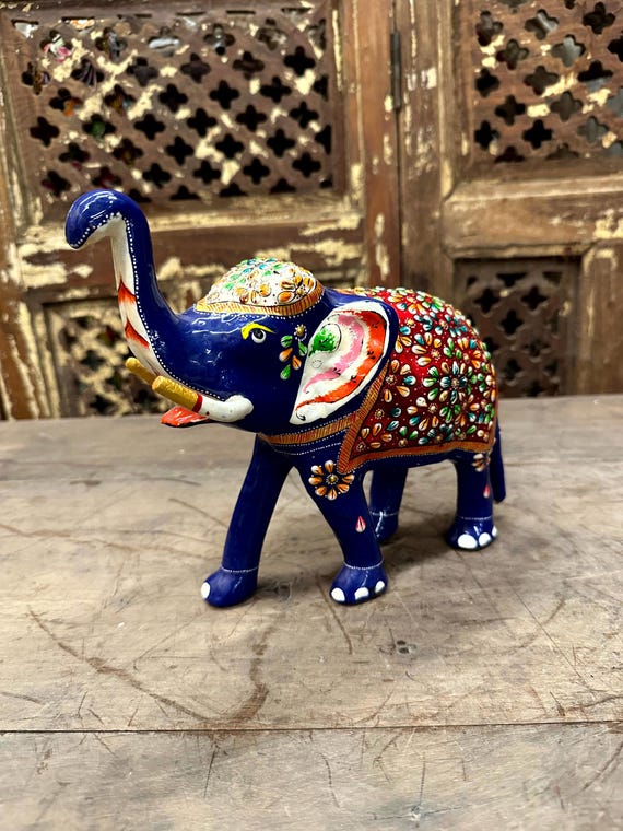 Blue Ceramic Elephant | Sculpture | Calf Figurine | Elephant