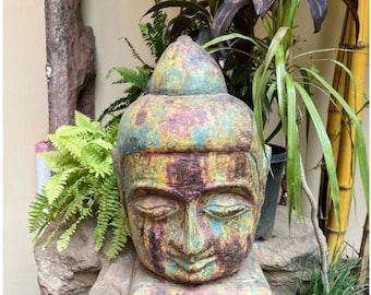 Boeddhahoofd, Boeddhabuste, Boeddhabeeldje, Houten Boeddhabeeld, Spirituele sculptuur, Boeddhacadeau, Verjaardagscadeau, Kamerdecor, Meditatie
