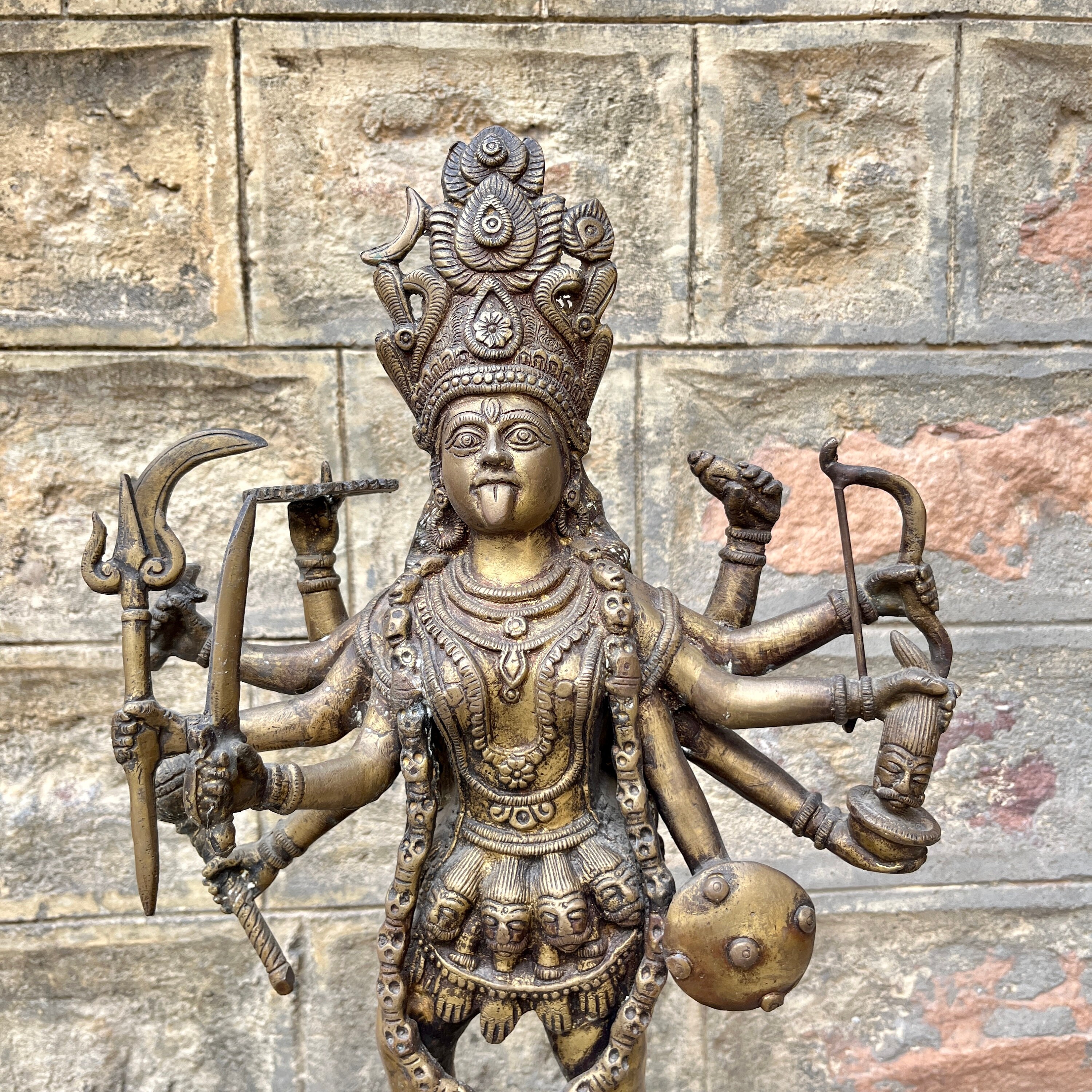 真鍮装飾カーリー像、女神マハーカリ、パールヴァティー女神