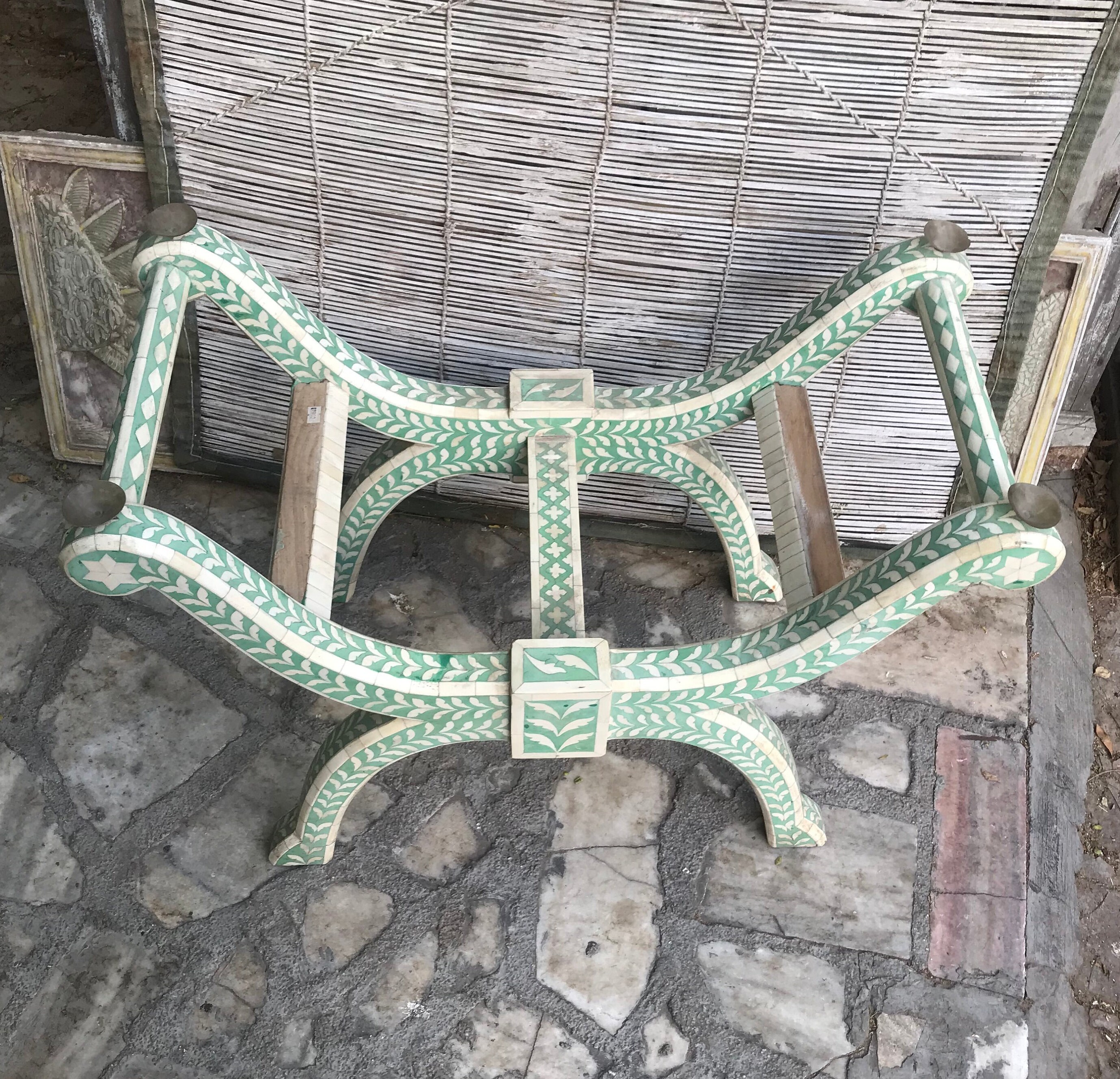 Flower Pattern Bone Inlaid Bench, Bone Inlay Stool, Sitting Table ...