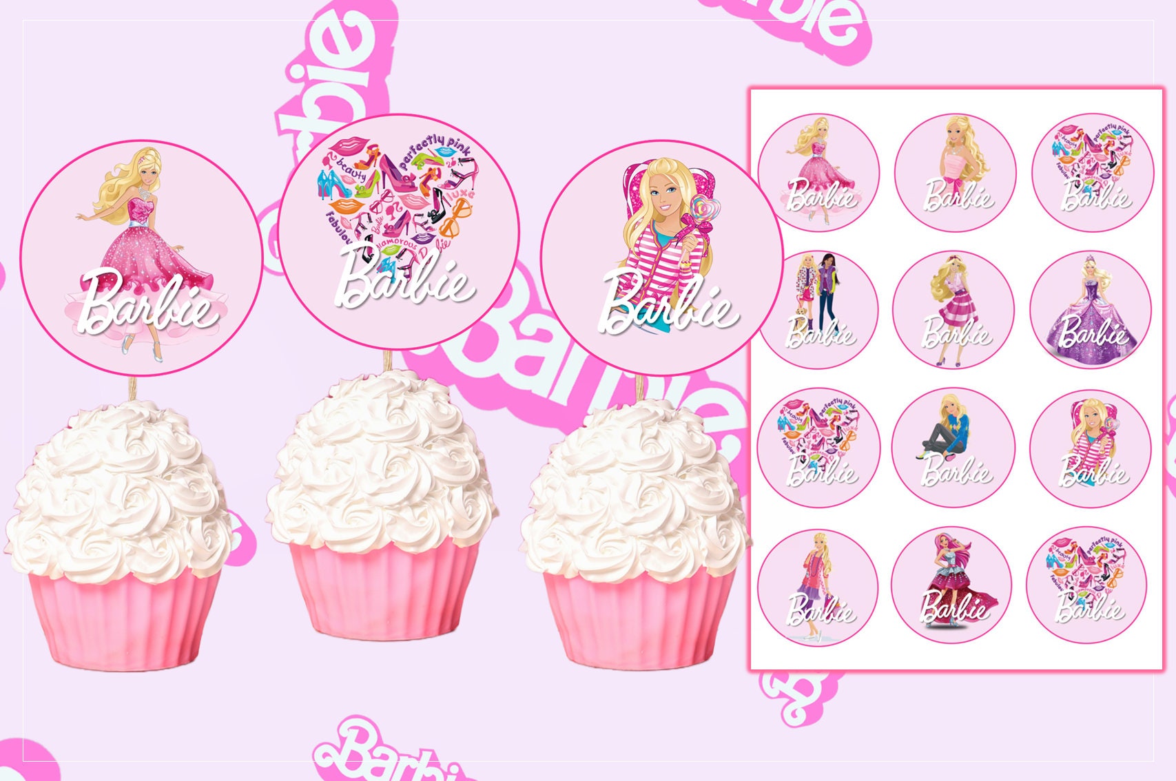 Barbie Cupcake Toppers Downloadable Etsy Ireland